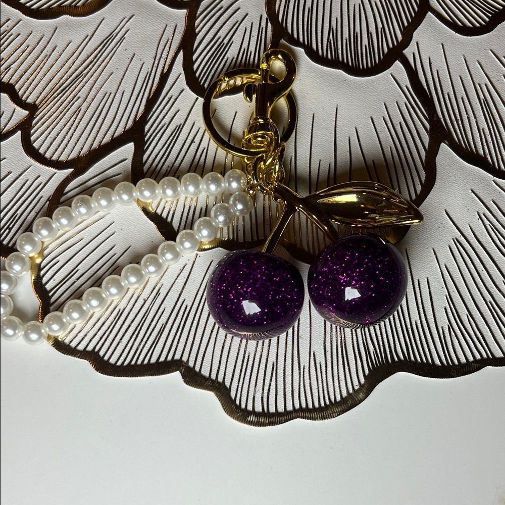 Deep Purple Cherry Keychain with Pearl details NWOT - Picture 9 of 13